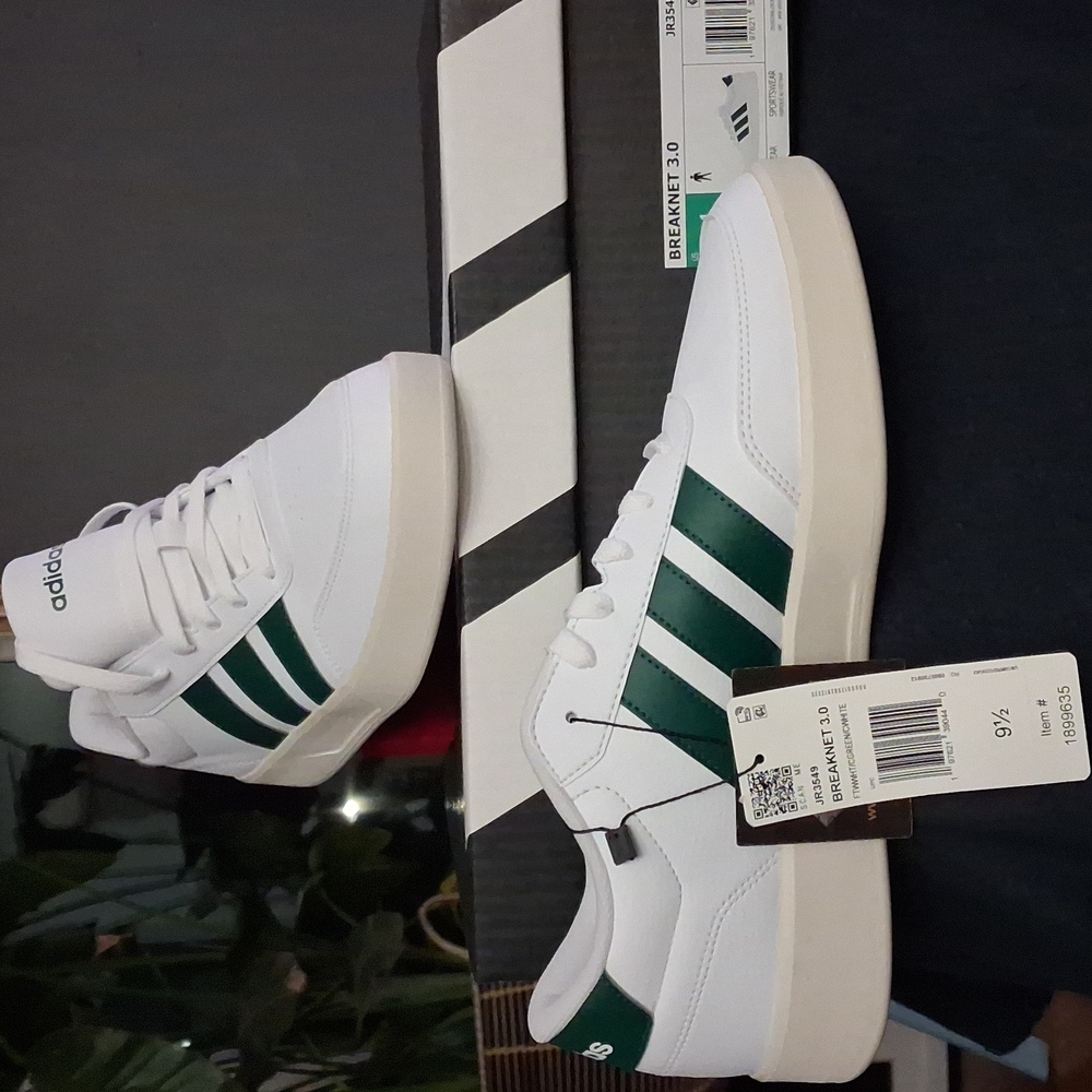 Adidas Breaknet 3.0 White with Green Stripes Men's Sneakers - Picture 2 of 2